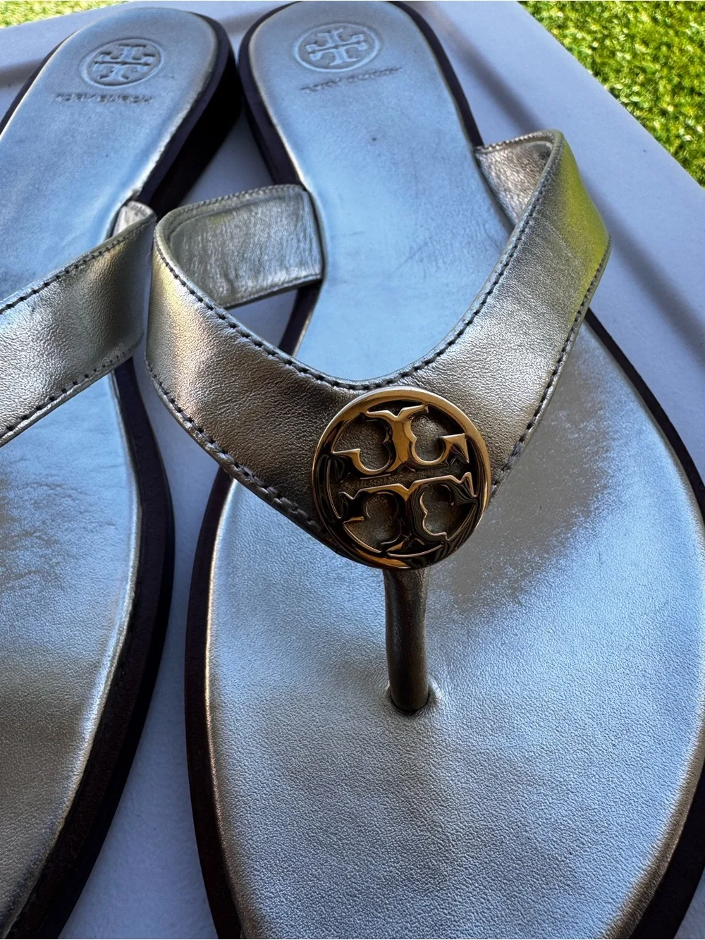Tory Burch Metallic Gold Logo Thong Sandals